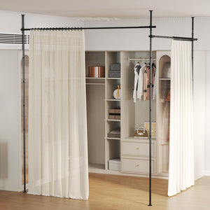 Room Divider Curtain Rod with Adjustable Floor to Ceiling Tension Rod (Curtains Not Included)-Black view 3