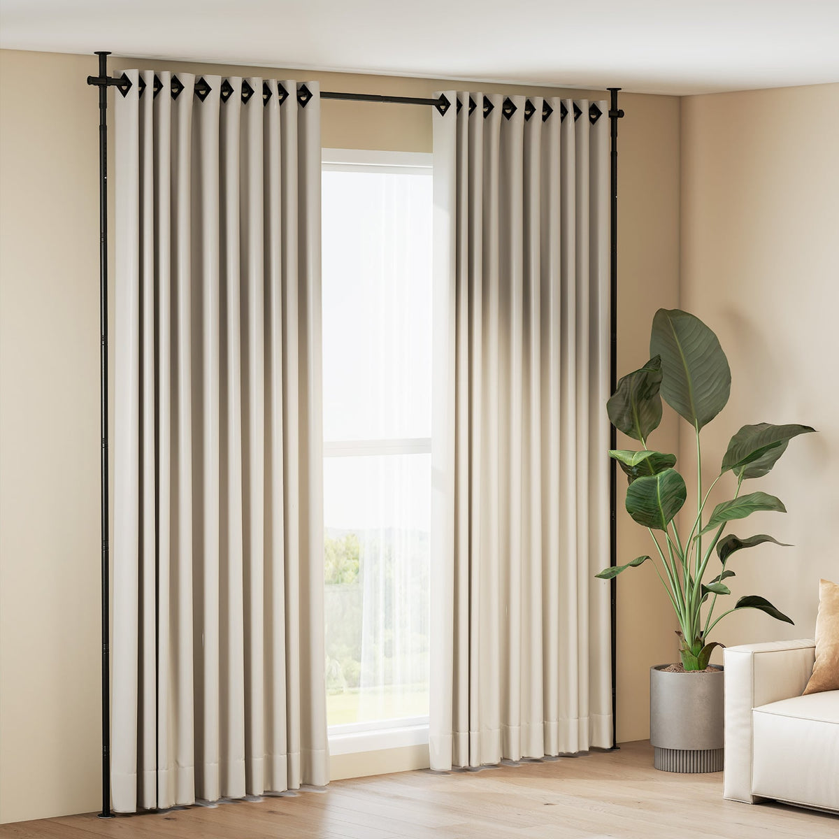 Room Divider Curtain Rod with Adjustable Floor to Ceiling Tension Rod (Curtains Not Included)-Black