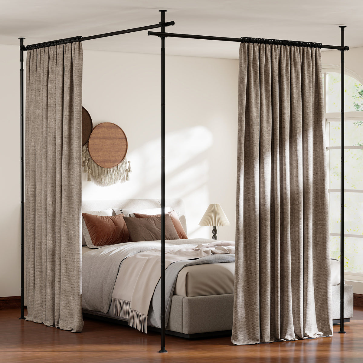 Room Divider Curtain Rod with Adjustable Floor to Ceiling Tension Rod (Curtains Not Included)-Black view 5