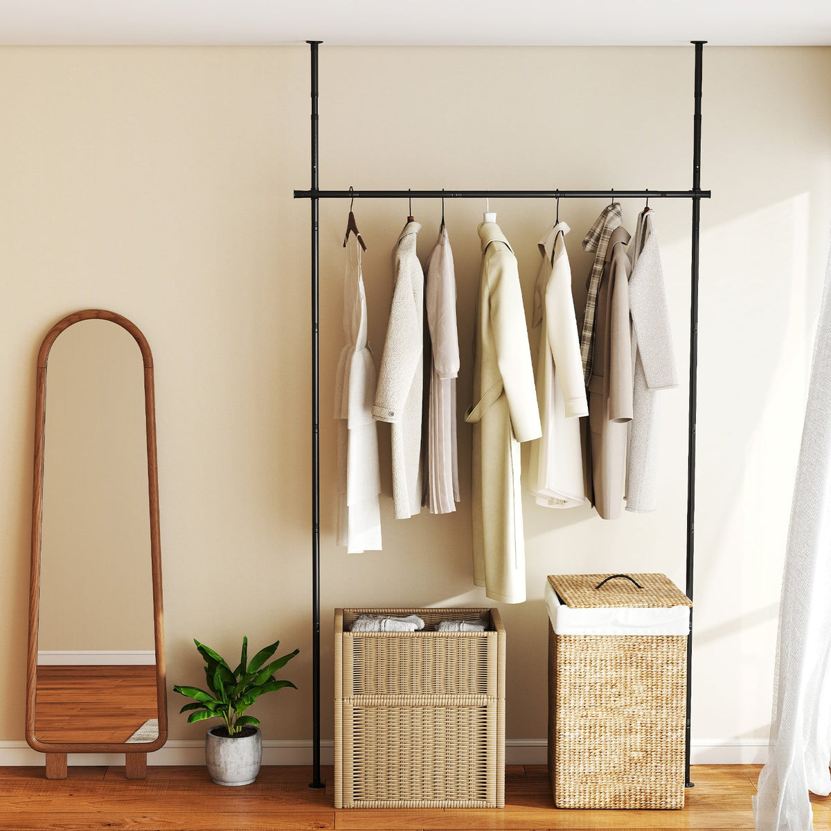Room Divider Curtain Rod with Adjustable Floor to Ceiling Tension Rod (Curtains Not Included)-Black view 6