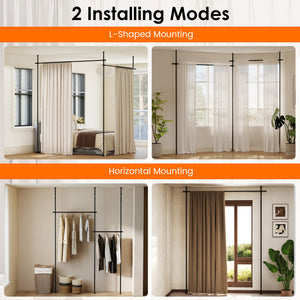 Room Divider Curtain Rod with Adjustable Floor to Ceiling Tension Rod (Curtains Not Included)-Black view 8