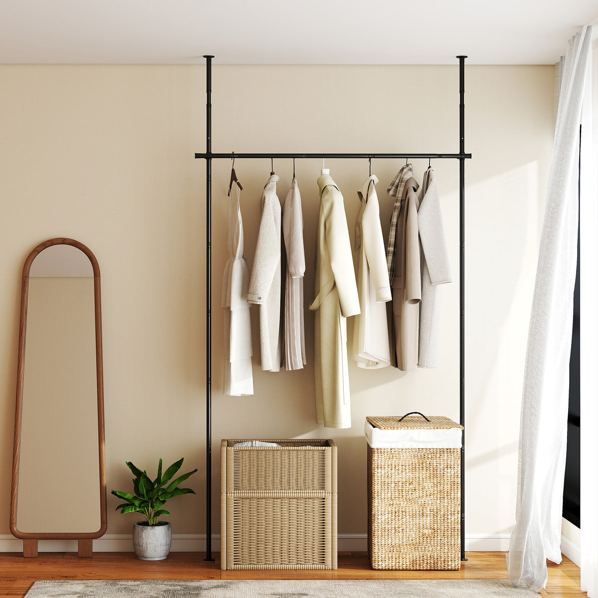 Room Divider Curtain Rod with Adjustable Floor to Ceiling Tension Rod No Drilling Required-Black view 2