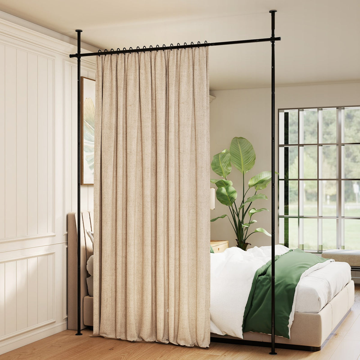 Room Divider Curtain Rod with Adjustable Floor to Ceiling Tension Rod No Drilling Required-Black view 3