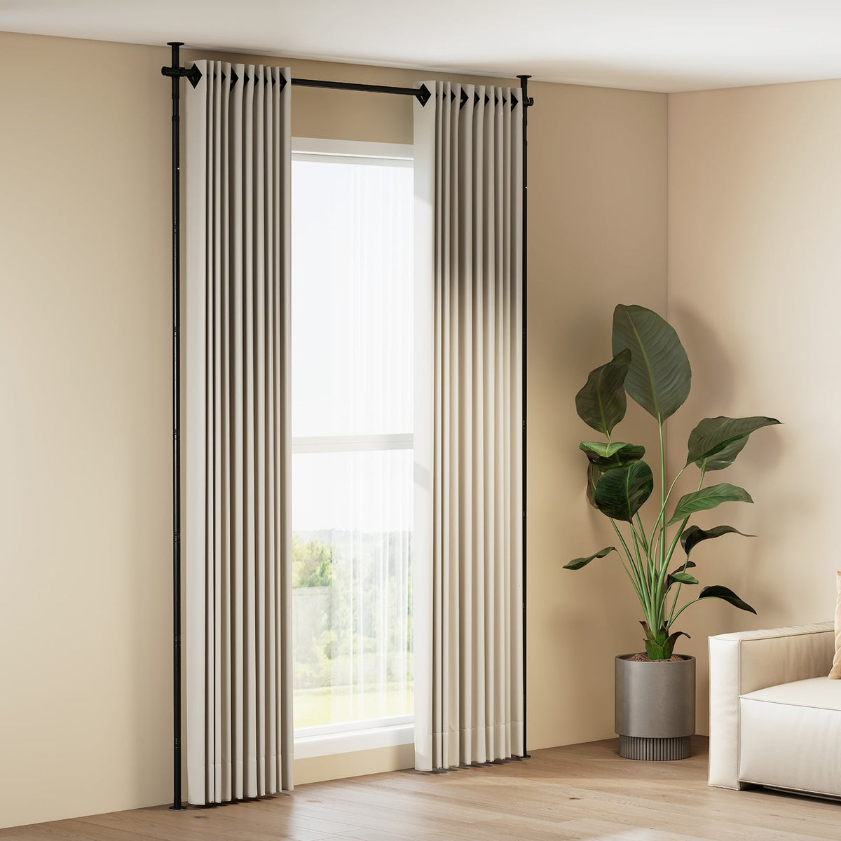 Room Divider Curtain Rod with Adjustable Floor to Ceiling Tension Rod No Drilling Required-Black view 5