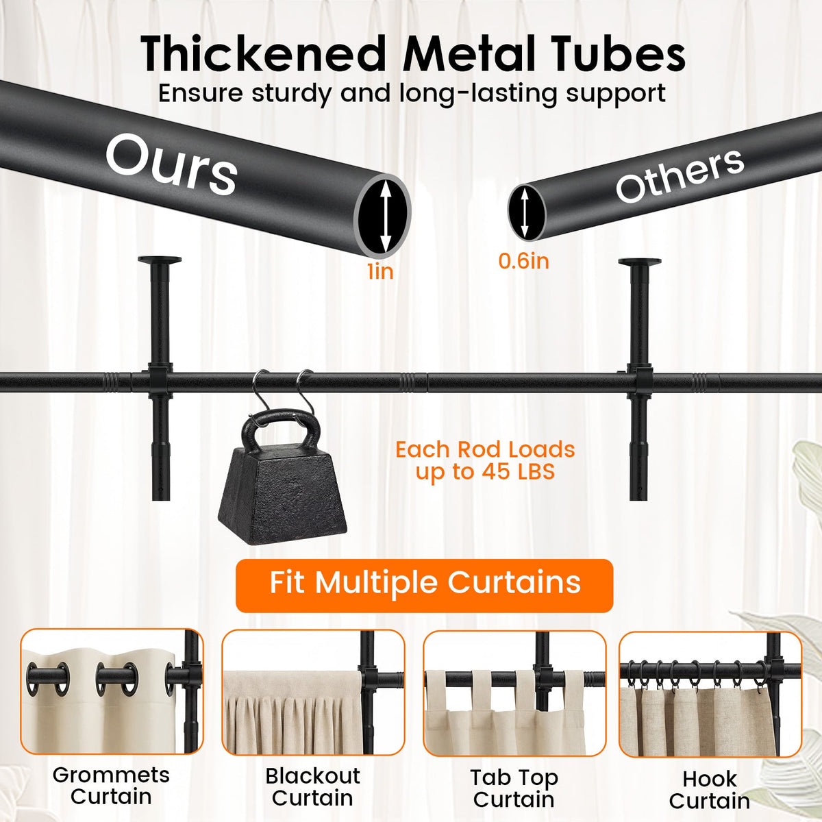 Room Divider Curtain Rod with Adjustable Floor to Ceiling Tension Rod No Drilling Required-Black view 9