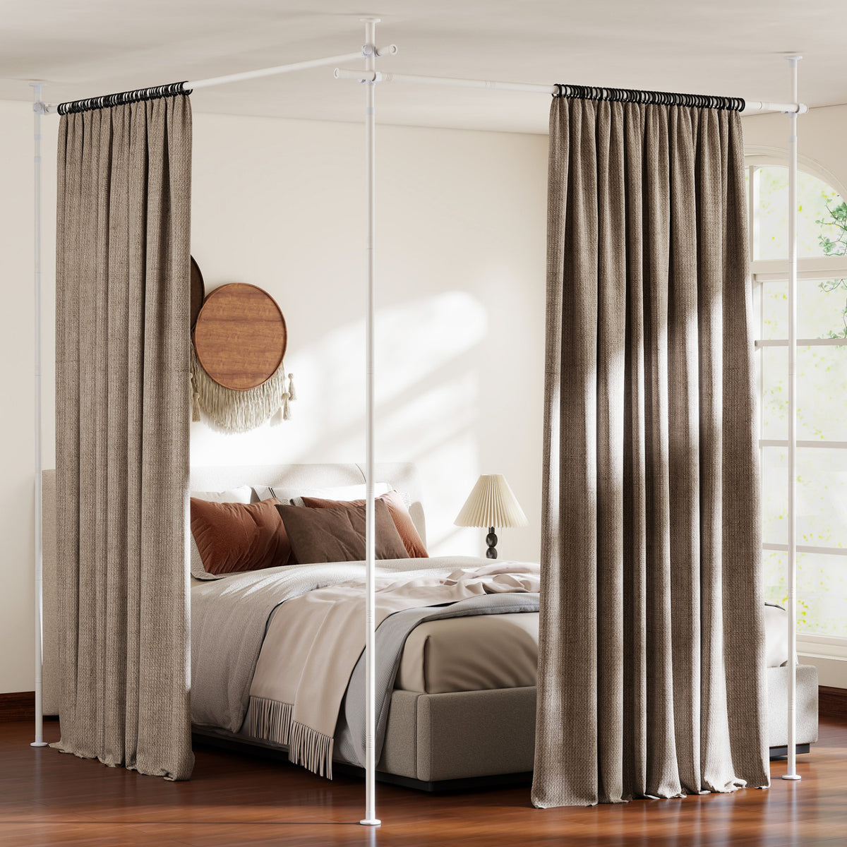 Room Divider Curtain Rod with Adjustable Floor to Ceiling Tension Rod (Curtains Not Included)-White view 6