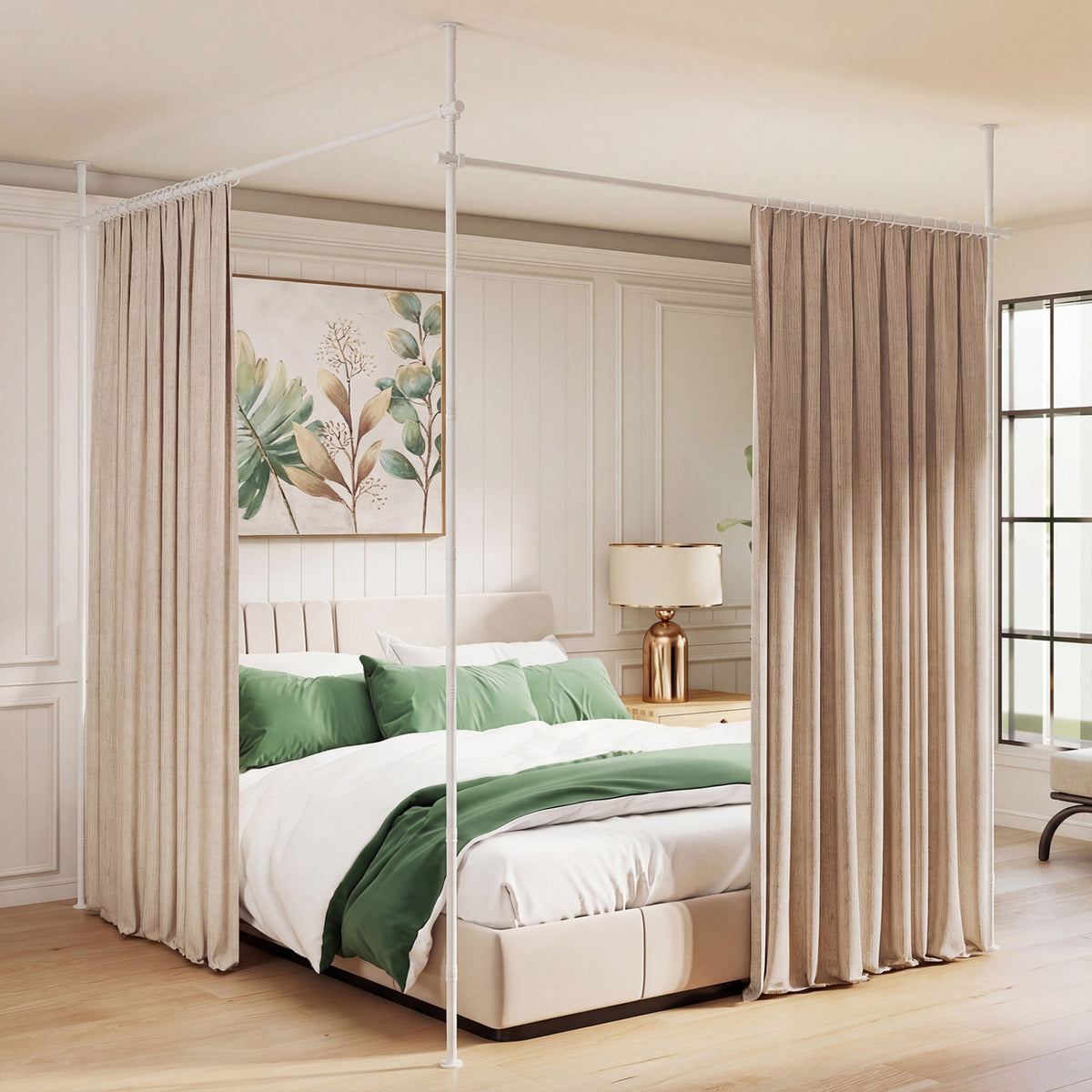 Room Divider Curtain Rod with Adjustable Floor to Ceiling Tension Rod (Curtains Not Included)-White view 2