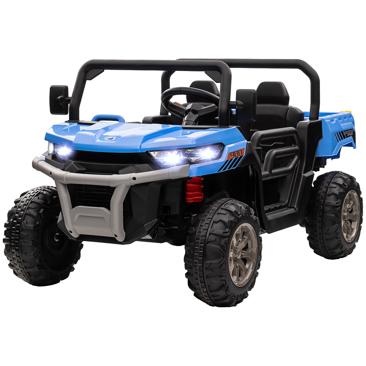 Aosom 12V Ride on Car with Electric Bucket, Two-Seater, Shovel, Remote Control, Spring Suspension, Horn, Music