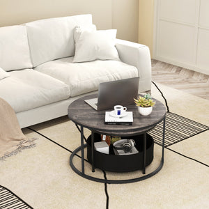 Round Coffee Table Set of 2 31.5 inches and 24 inches Circle Cocktail Table with Fabric Storage Basket-Gray view 3