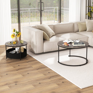 Round Coffee Table Set of 2 31.5 inches and 24 inches Circle Cocktail Table with Fabric Storage Basket-Gray view 7