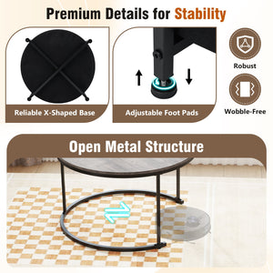Round Coffee Table Set of 2 31.5 inches and 24 inches Circle Cocktail Table with Fabric Storage Basket-Gray view 9