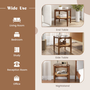 Round Rattan Side End Table with Tempered Glass Tabletop-Walnut view 9