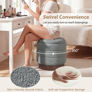 Round Storage Ottoman with Acacia Wood Frame for Living Room-Gray view 7
