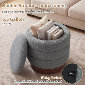 Round Storage Ottoman with Acacia Wood Frame for Living Room-Gray view 8