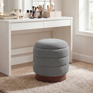 Round Storage Ottoman with Acacia Wood Frame for Living Room-Gray view 3