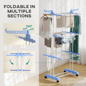 Foldable Clothes Drying Rack, 4-Tier Steel Laundry Rack for Drying Clothes with 2 Side Wings and 4 Castors – view 12