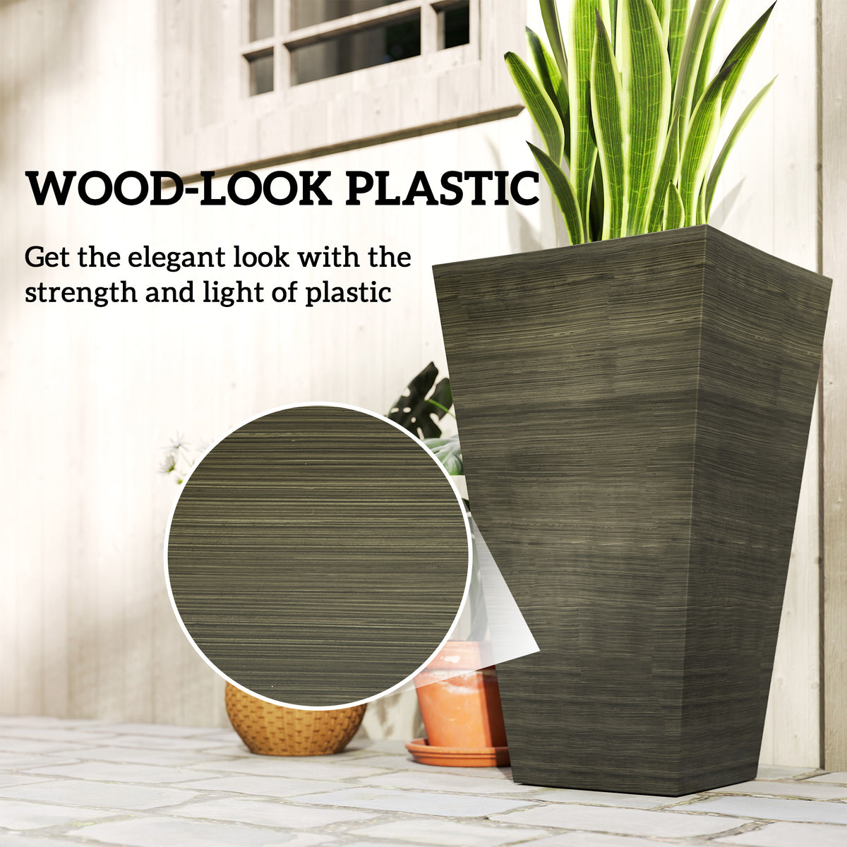 Tall Planter for Outdoor Plants Set of 3, 28 Inch Taper Planter with Drainage Holes, Bronze – view 5