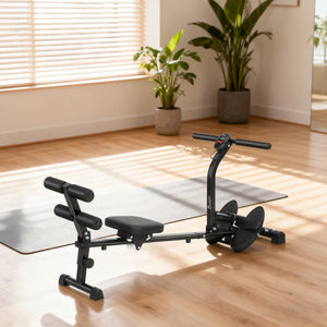 Soozier Hydraulic Rowing Machine with LCD Monitor, Sit-Up Function for Home Gym, Black