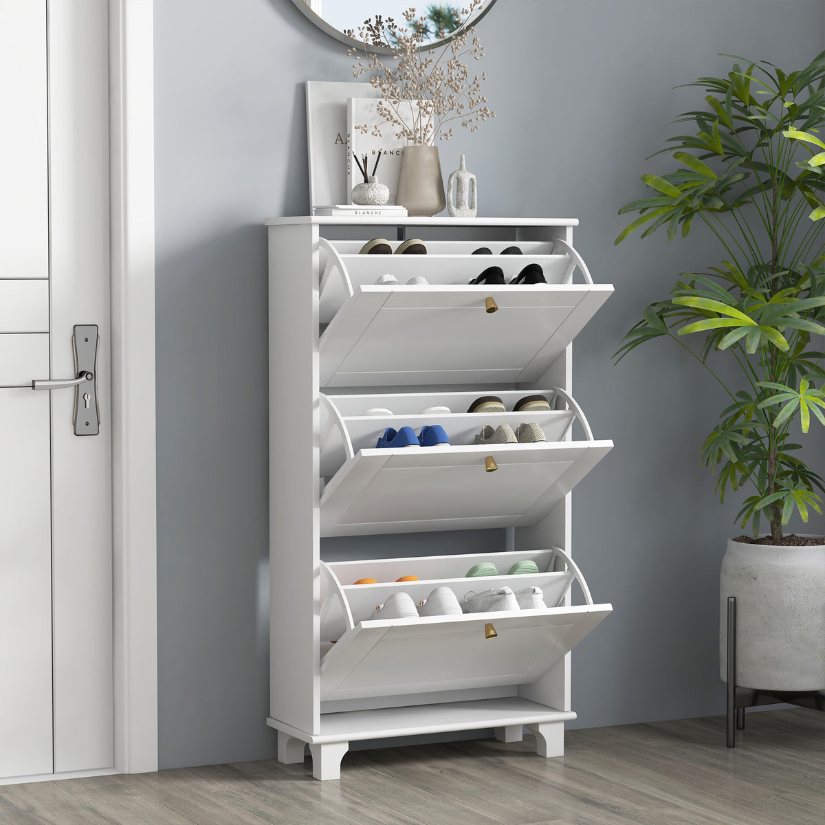 Narrow Shoe Storage with 3 Flip Drawers and Adjustable Shelves – view 21
