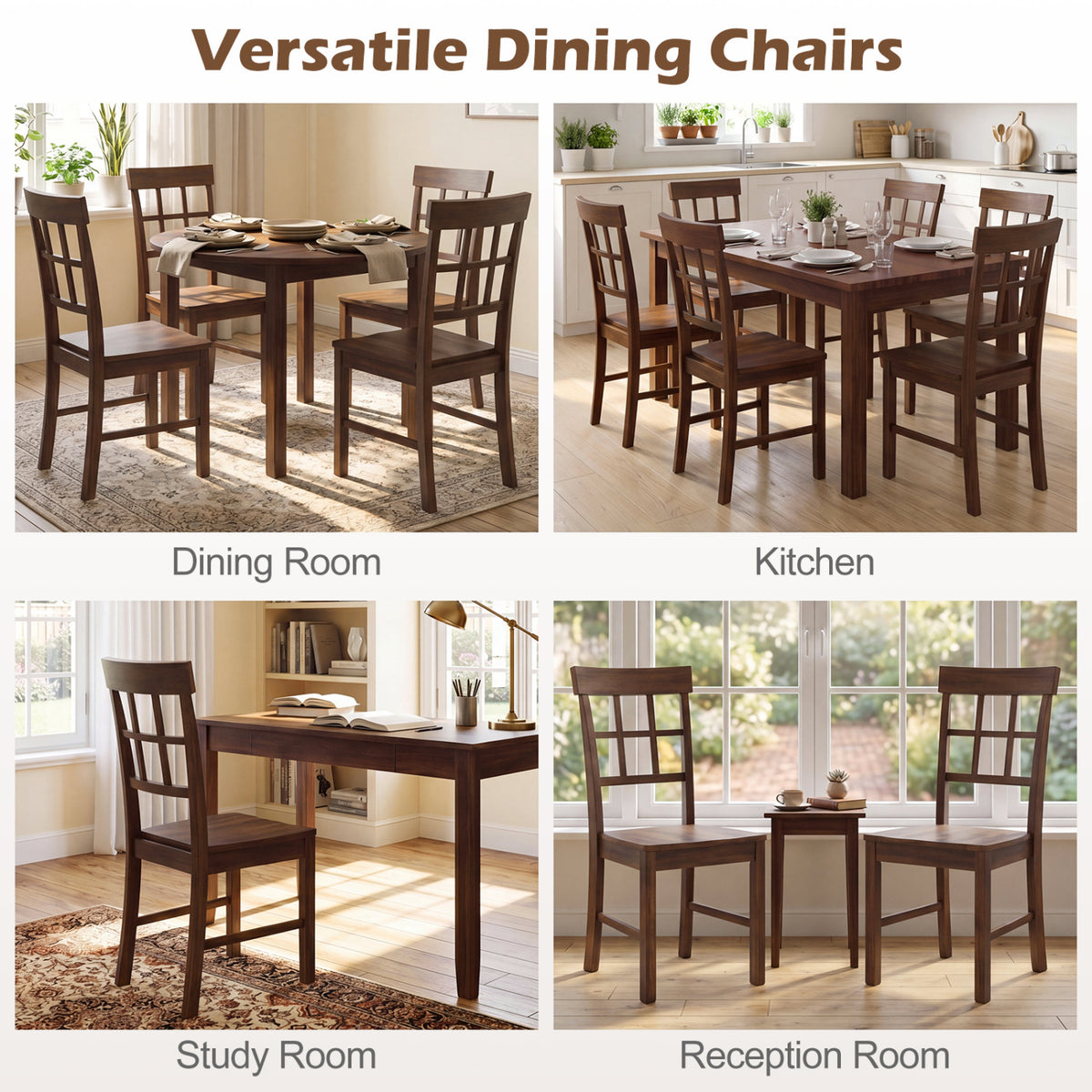 Rubber Wood Dining Chairs Set of 2 with High Backrests-Brown view 8