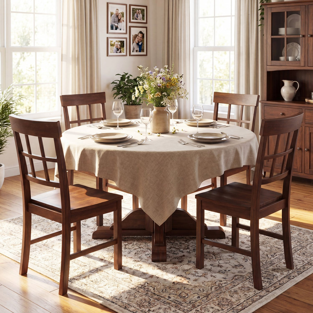 Rubber Wood Dining Chairs Set of 4 with High Backrests-Brown view 2