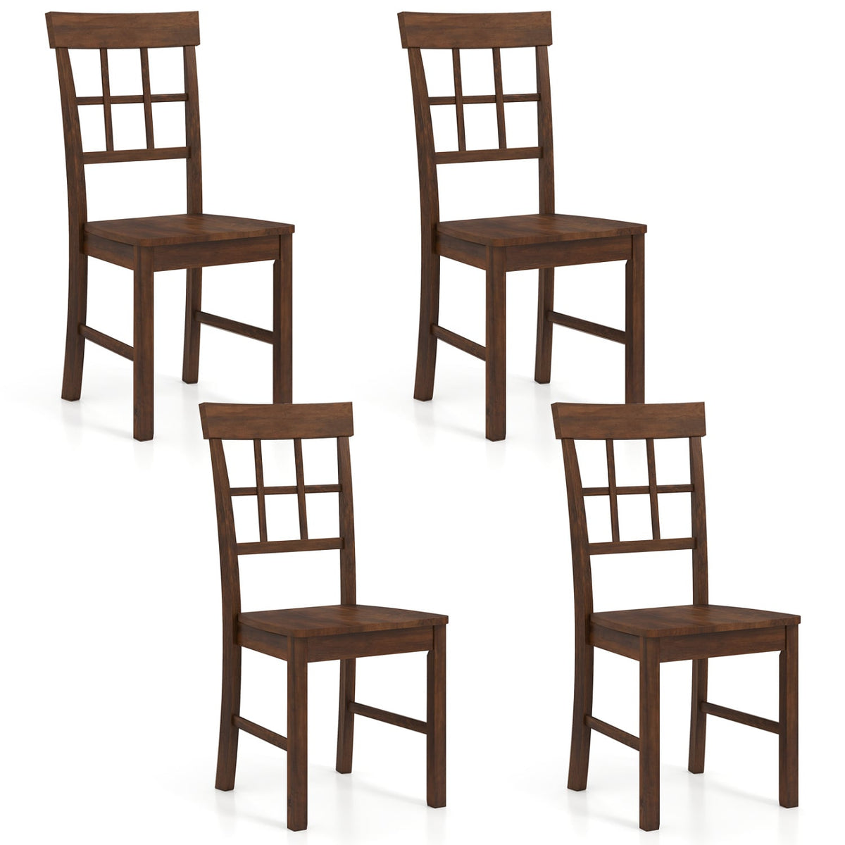 Rubber Wood Dining Chairs Set of 4 with High Backrests-Brown