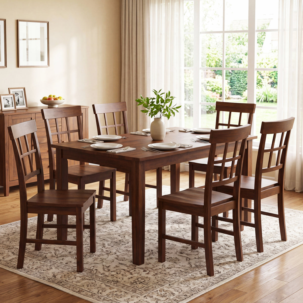 Rubber Wood Dining Chairs Set of 4 with High Backrests-Brown view 5