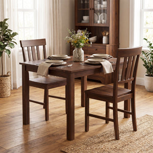 Rubber Wood Dining Chairs Set of 4 with High Slat Backrests-Brown view 3