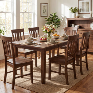 Rubber Wood Dining Chairs Set of 4 with High Slat Backrests-Brown view 5