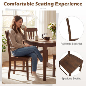 Rubber Wood Dining Chairs Set of 4 with High Slat Backrests-Brown view 9