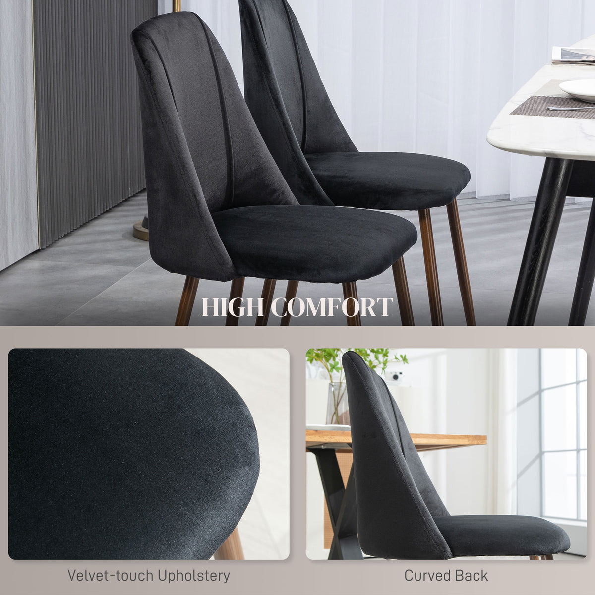 Upholstered Dining Chairs Set of 4, Velvet Accent Chair with Back and Wood-grain Steel Leg for Kitchen – view 10