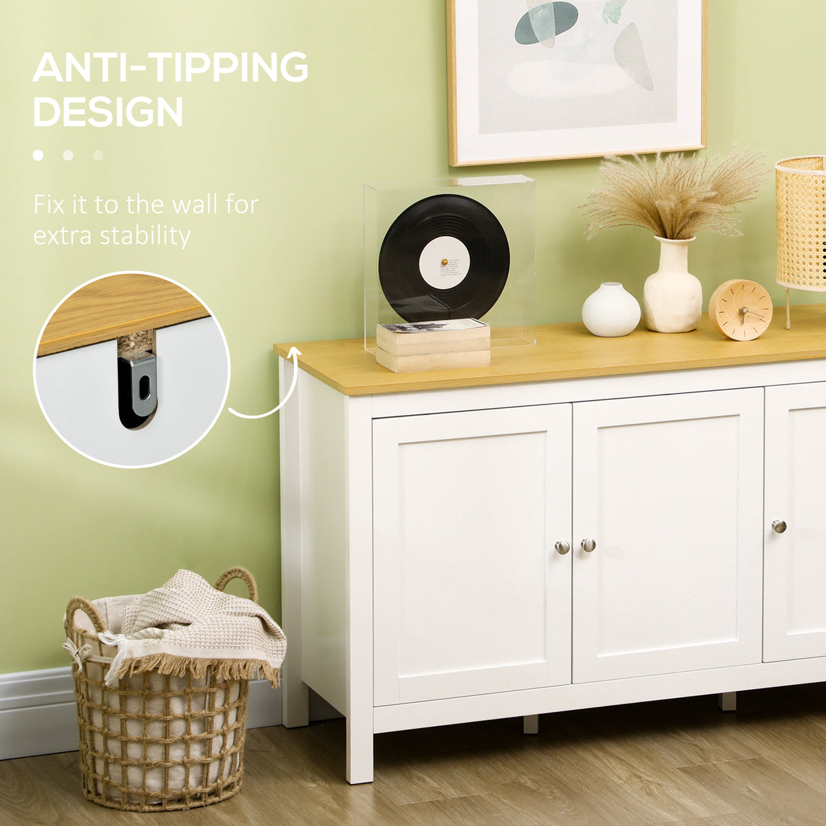 Sideboard, Buffet Cabinet with Doors and Adjustable Shelves for Living Room, Entryway, Black and Natural