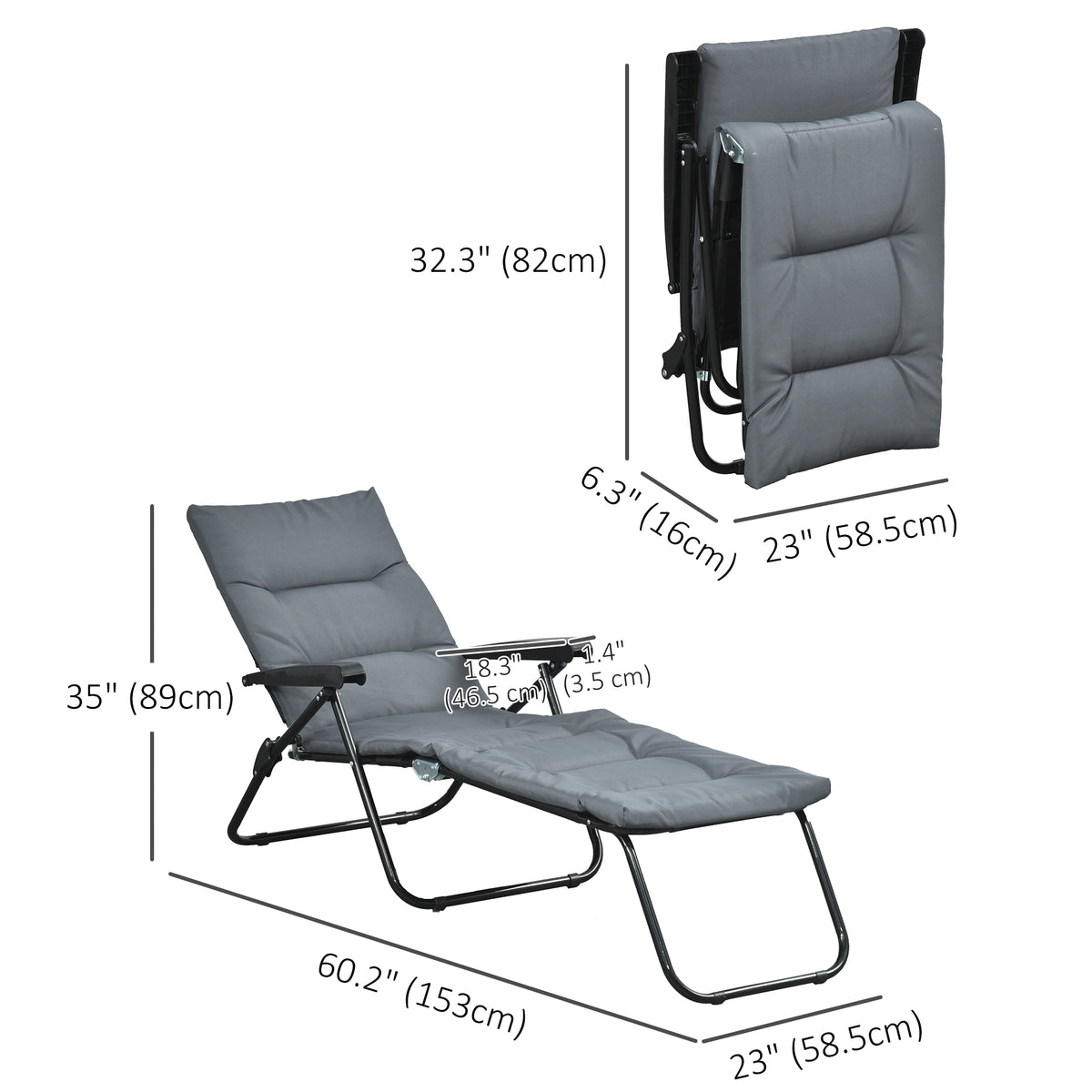 Foldable Lounge Chair, Reclining Patio Sun Lounger with 6-Position Adjustable Back, Blue and White