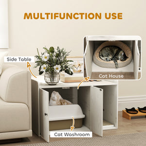 32" Cat Litter Box Enclosure with Scratching Mat, Cat Entrance, Fit Most of Cat and Litter Box, Distressed White