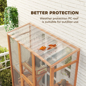 Large Outdoor Catio with 6 Jumping Platforms, Scratching Post, 2 Ramps, Waterproof Roof, Grey – view 13