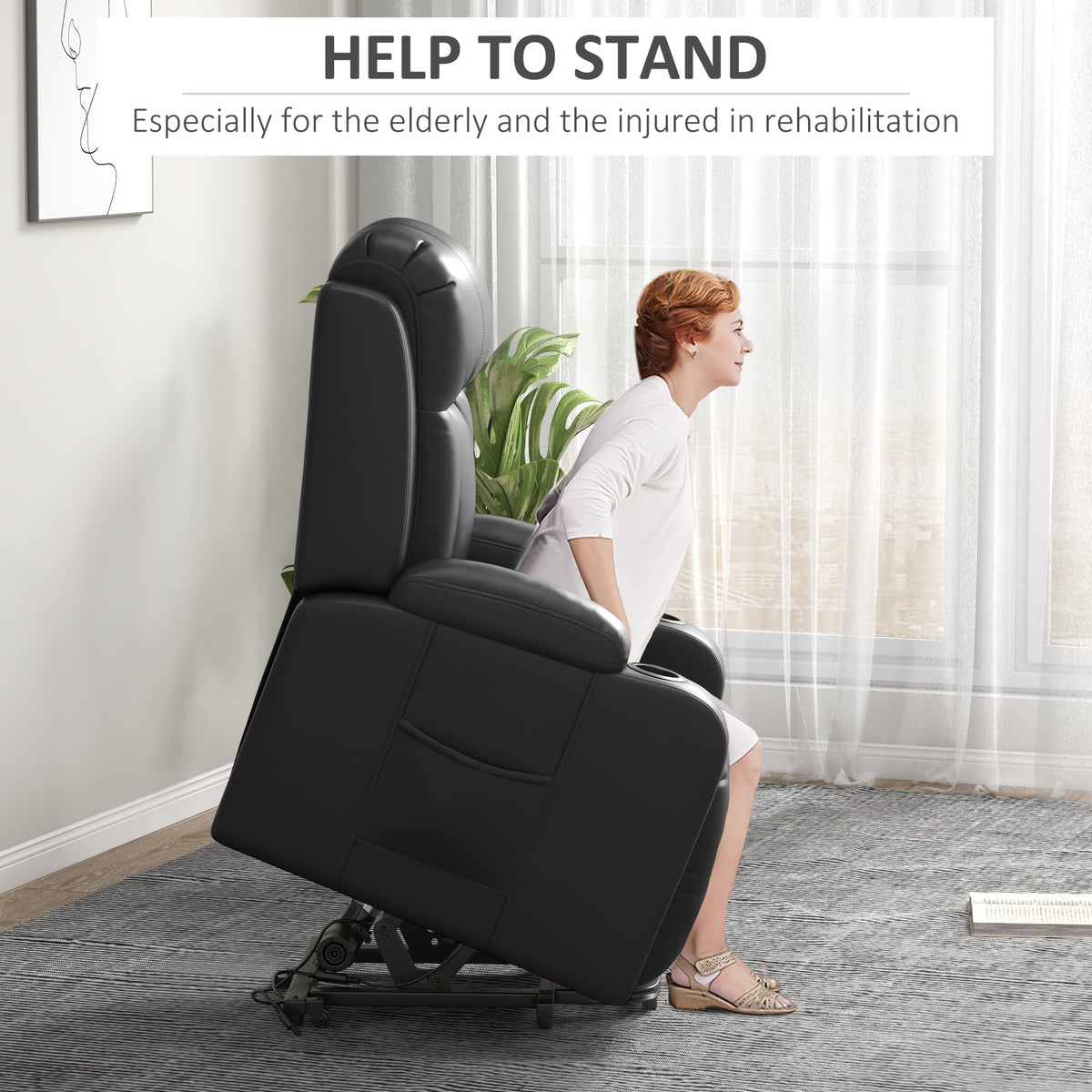 Power Lift Recliner Chair for Elderly, PU Leather Electric Recliner Chair with Footrest, Remote Control – view 18