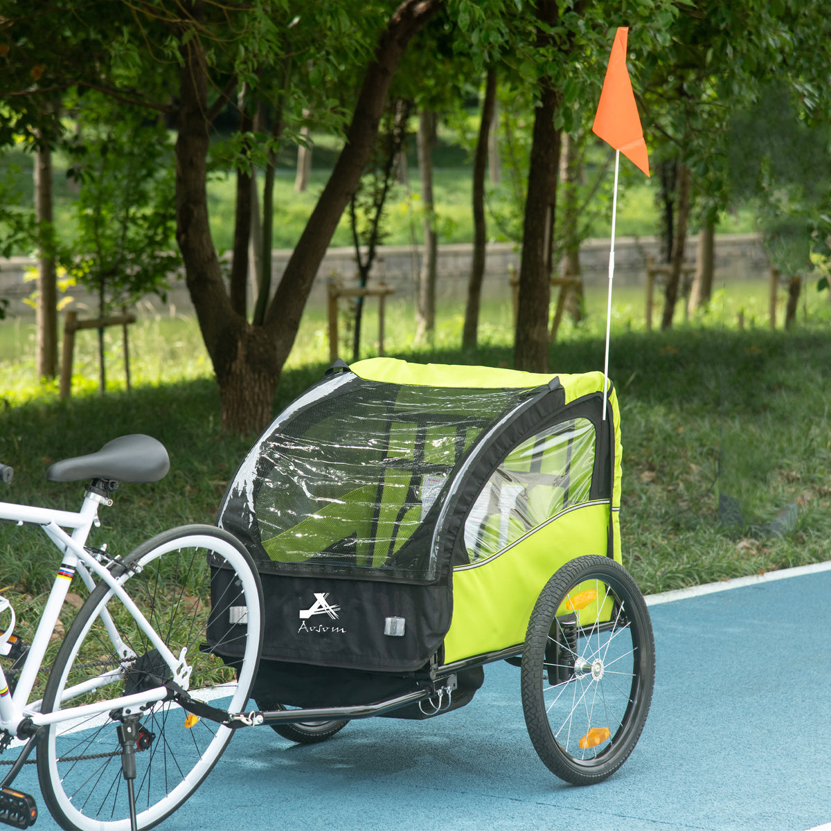 Aosom 2 Seat Bike Trailer for Kids, Baby Stroller with Storage Bag, 5 Point Harness, Bicycle Trailer with 20" Wheels