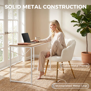 Accent Chair Petal-Back Design Modern Living Room Chair with Metal Legs Cream