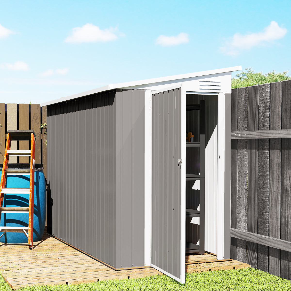 4' x 8' Outdoor Storage Shed Lean to Shed Outdoor Metal Tool Shed with Lockable Door and Air Vents – view 7
