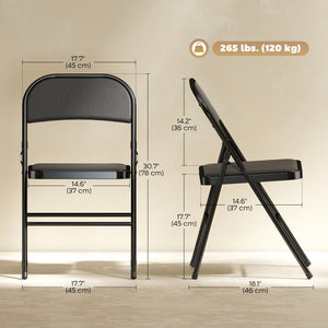 Set of 6 Metal Foldable Chairs, PU Leather Padded Folding Chairs with Cushion Seat and Open Back for Indoor, Black