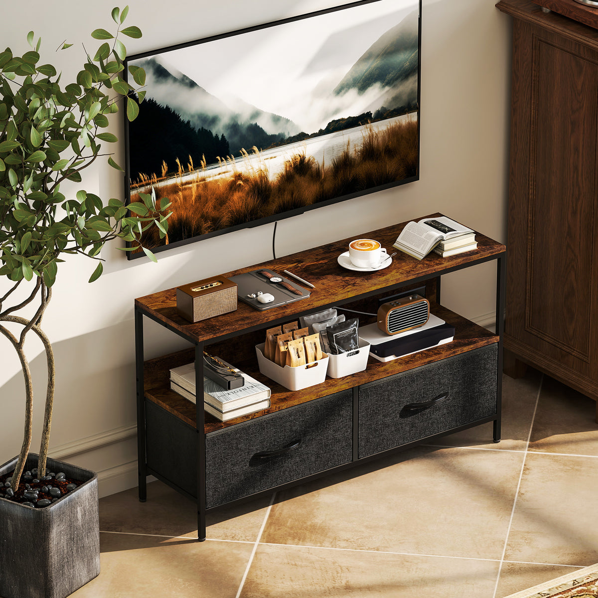 TV Stand with Charging Station, TV Table with 2 Foldable Linen Drawers and Open Shelf for 47 Inch – view 42