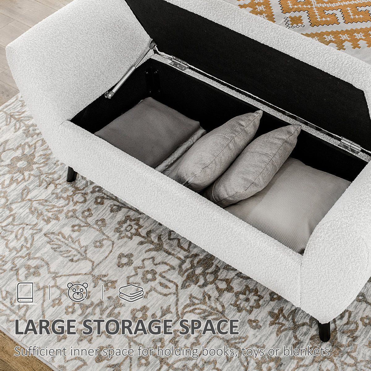 Upholstered Storage Bench with Arms, Modern Ottoman Bench for Bedroom, Entryway, and Living Room, Black – view 24