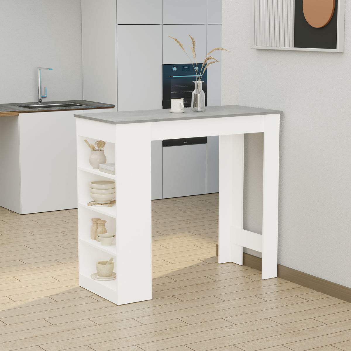 Bar Table, High Top Pub Table with 4 Storage Shelves, Modern Bar Height Table for Home Bar, Kitchen, Grey – view 7