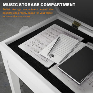 Adjustable Piano Bench with Storage and Soft PU Leather Padded, with Enough Music Storage Design, White