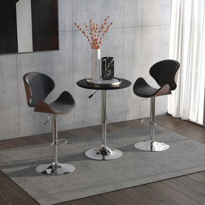 Modern Round Bar Table Adjustment Height Home Pub Bistro Desk Faux Leather Covered Wooden Top Chrome Base – view 6