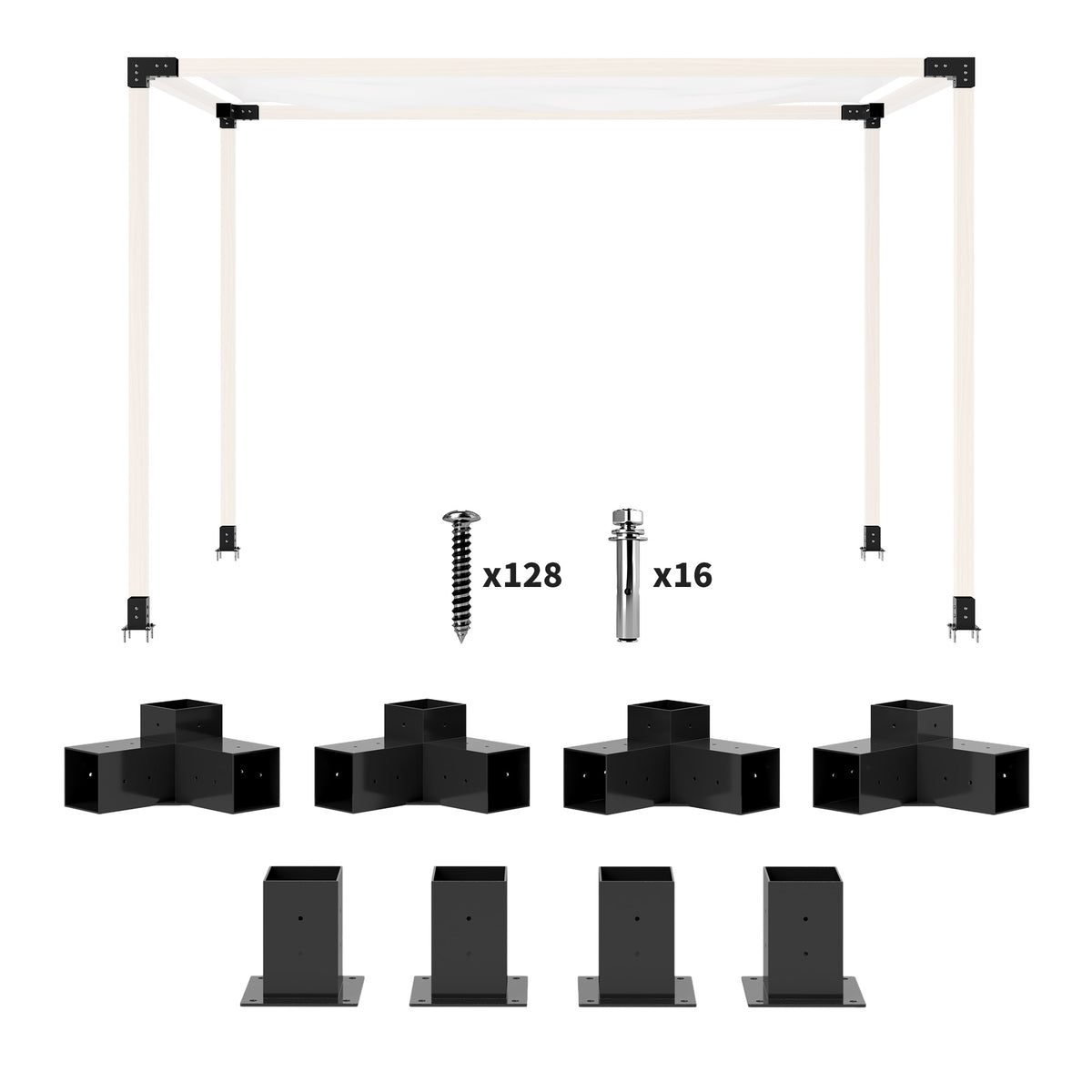 8PCS Pergola Kit, Pergola Brackets with 3-Way & 4-Way Corner Brackets for 4"x4" (Actual 3.6"x3.6") Lumber