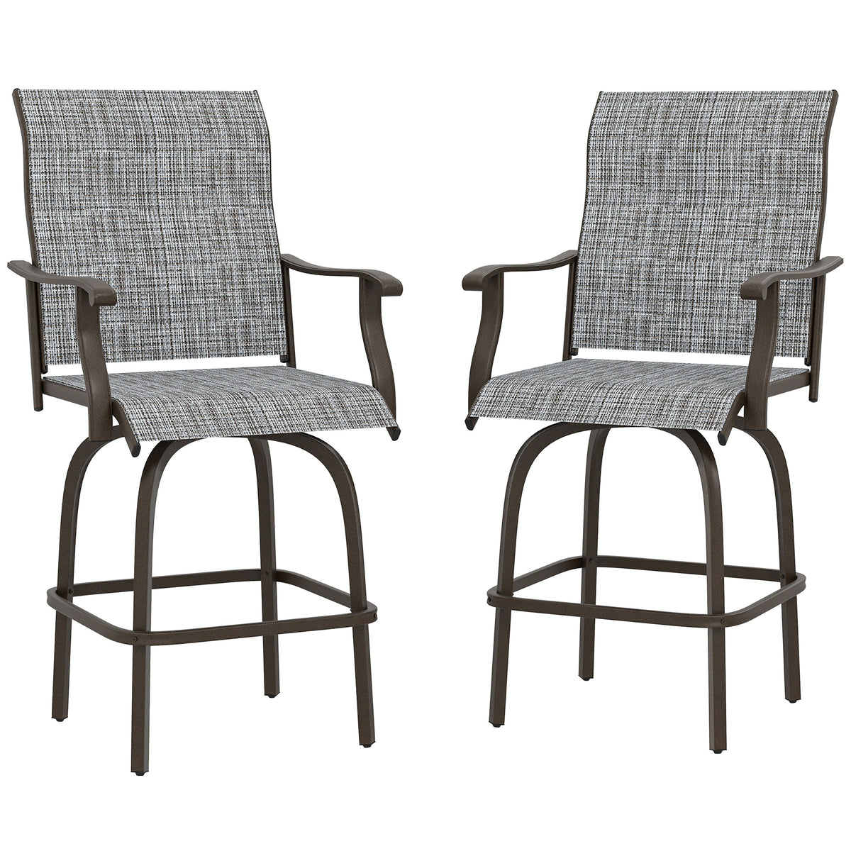 Outdoor Bar Stools Set of 2, Swivel Bar Height Chairs with High Back, Curved Armrests and Steel Frame, Black – view 15