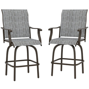 Outdoor Bar Stools Set of 2, Swivel Bar Height Chairs with High Back, Curved Armrests and Steel Frame, Black – view 15