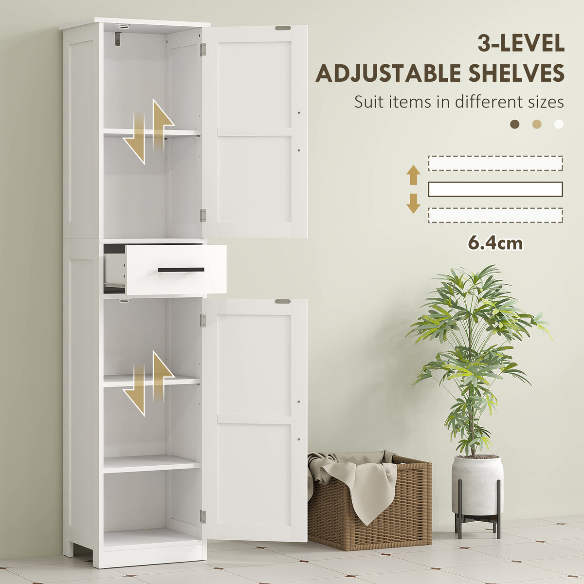 67" Tall Bathroom Cabinet, Narrow Bathroom Storage Cabinet with Drawer, Barn Doors and Adjustable Shelves – view 19