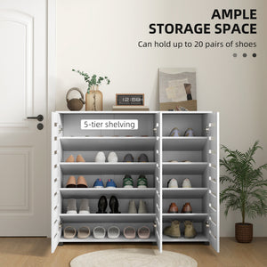 Narrow Shoe Cabinet with Slatted Doors, Adjustable Shelves for 20 Pairs of Shoes – view 14
